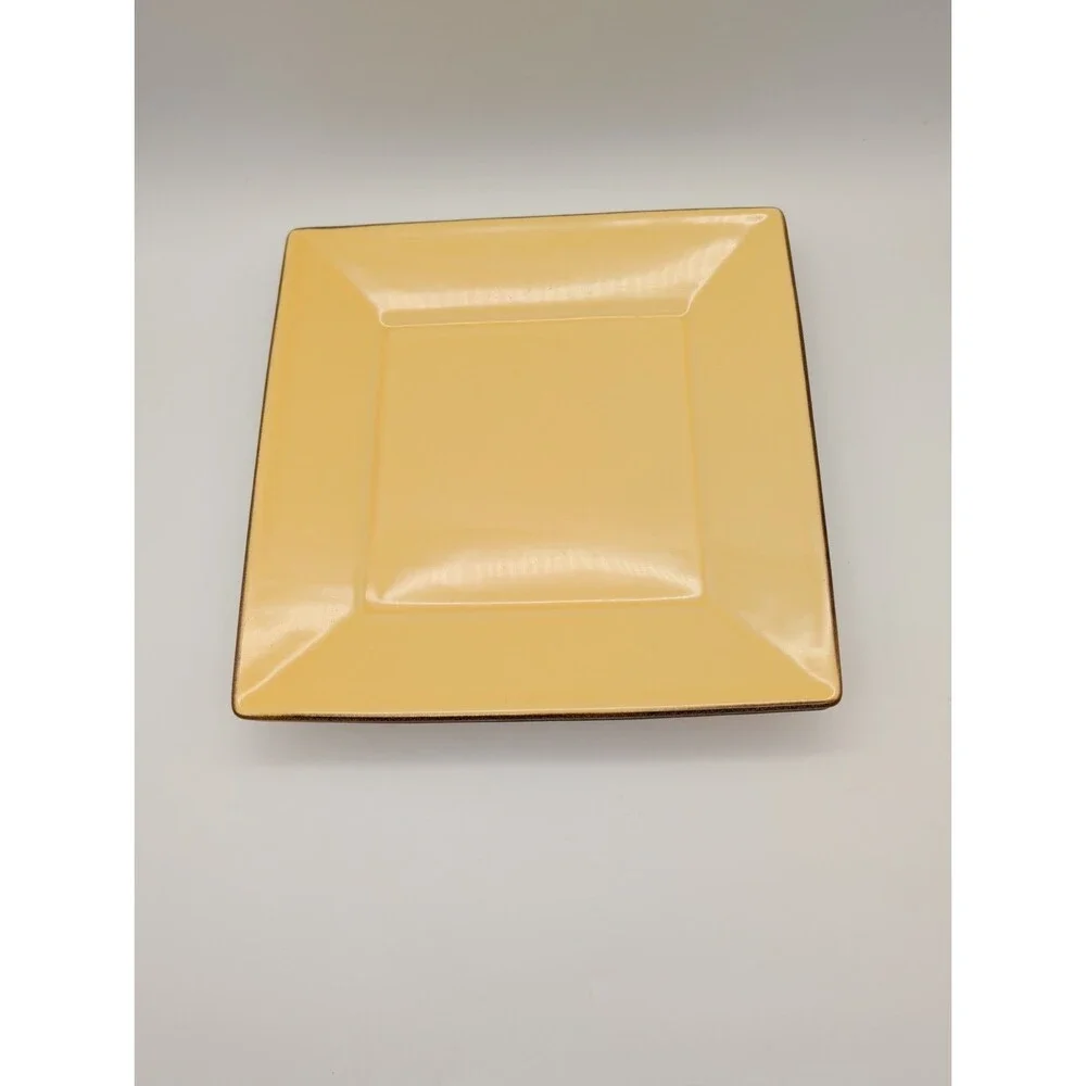 2 Pottery Barn Asian Square Yellow Dinner Plates 10.5